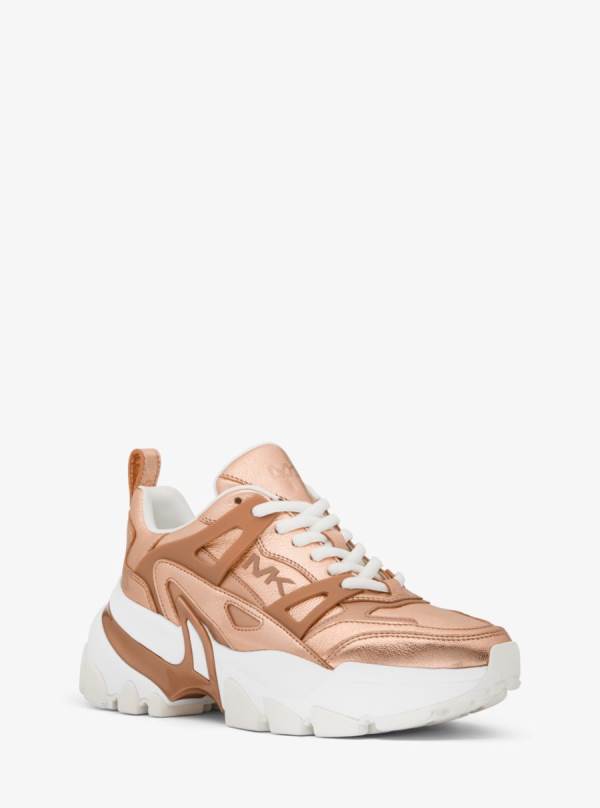 Damske Tenisky Michael Kors Nick Metallic Leather Ruzove Zlate - Topanky Michael Kors Nejlevnejsi | YQRPI-6159